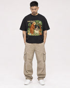 Mockup Boxy Heavyweight Tee Black male full-body 12