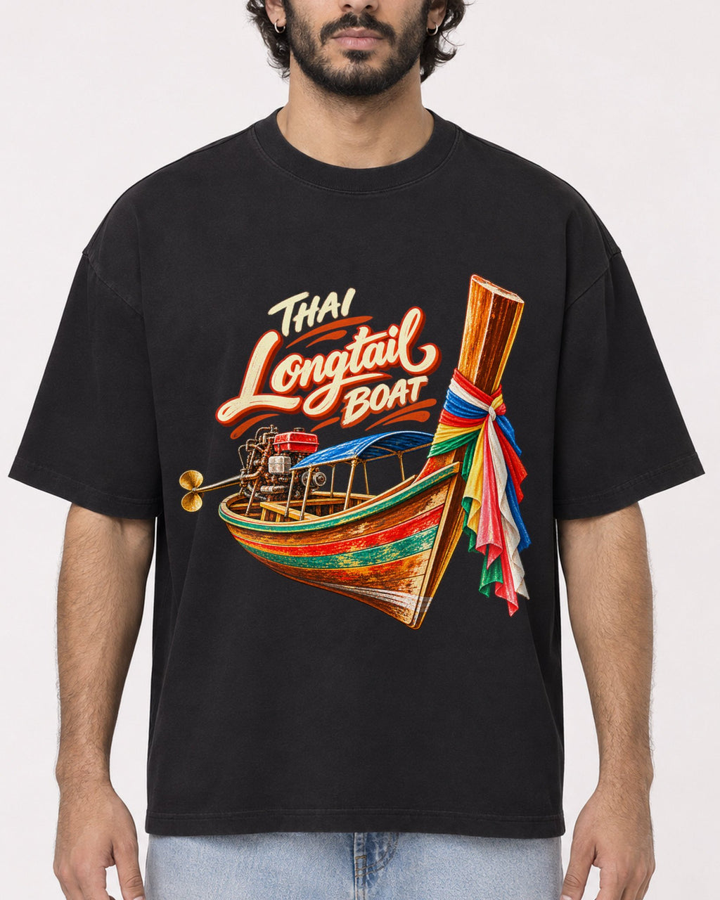 Mockup Boxy Heavyweight Tee Black male close-up 17