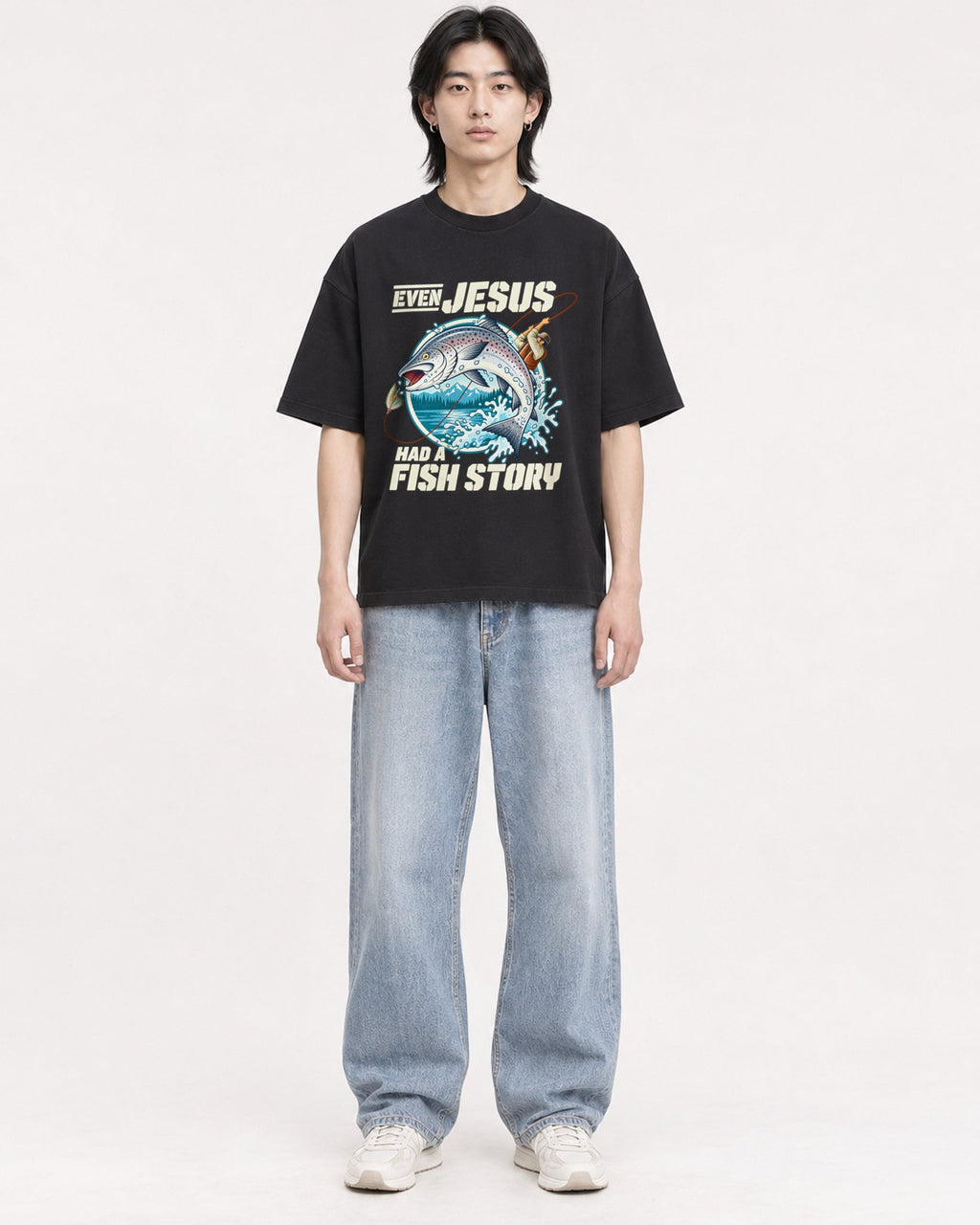 Mockup Boxy Heavyweight Tee Black male full-body 41