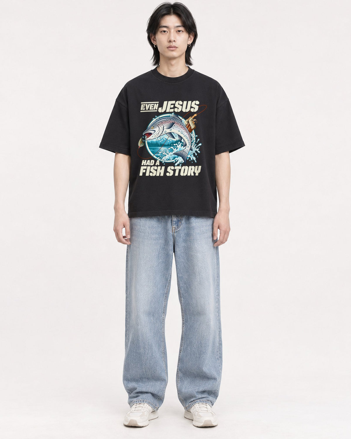 Mockup Boxy Heavyweight Tee Black male full-body 41