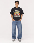 Mockup Boxy Heavyweight Tee Black male full-body 46