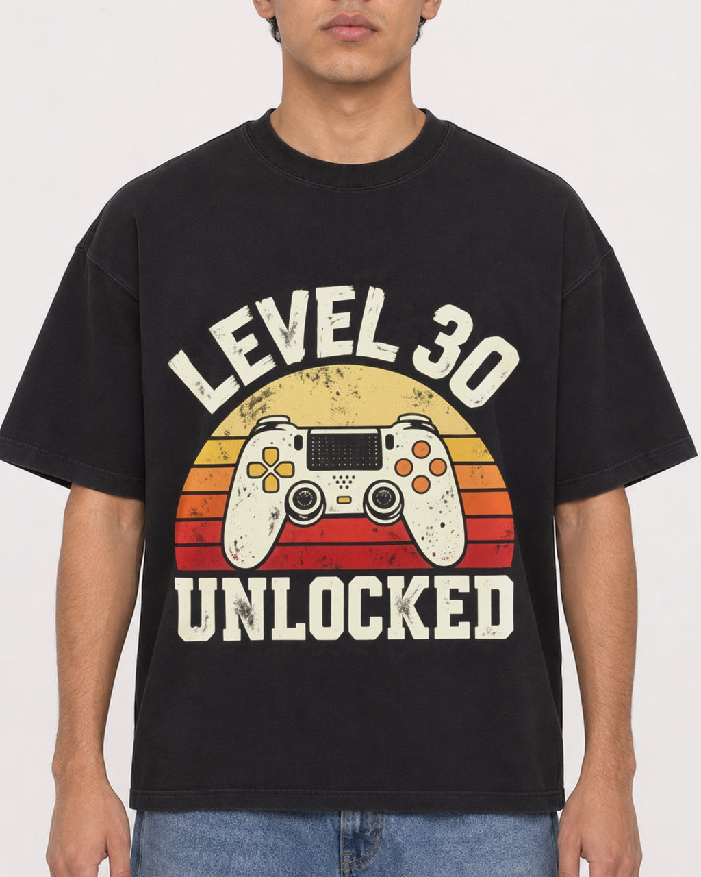 Mockup Boxy Heavyweight Tee Black male close-up 46