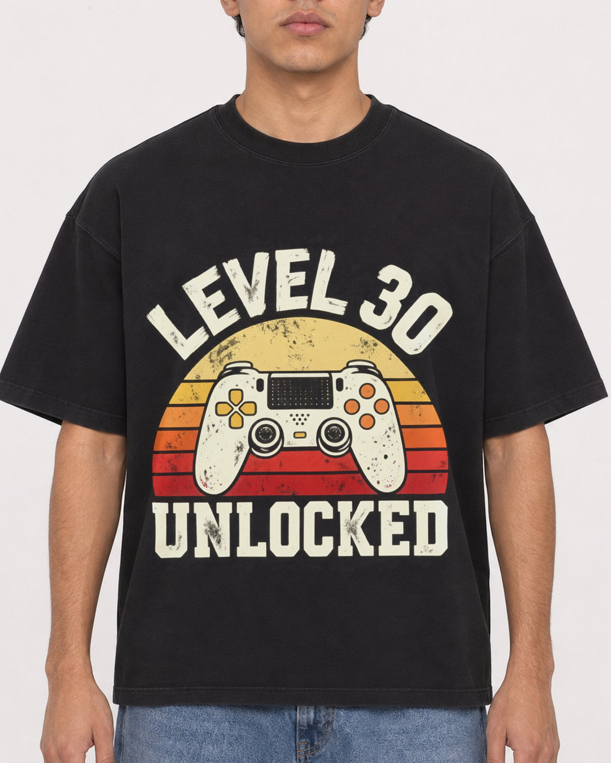 Mockup Boxy Heavyweight Tee Black male close-up 46