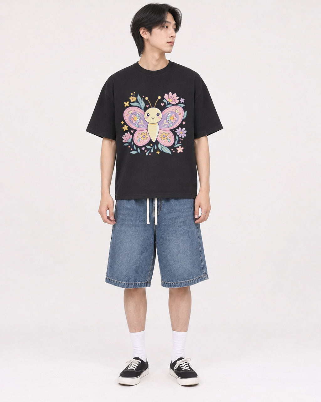 Mockup Boxy Heavyweight Tee Black male full-body 11