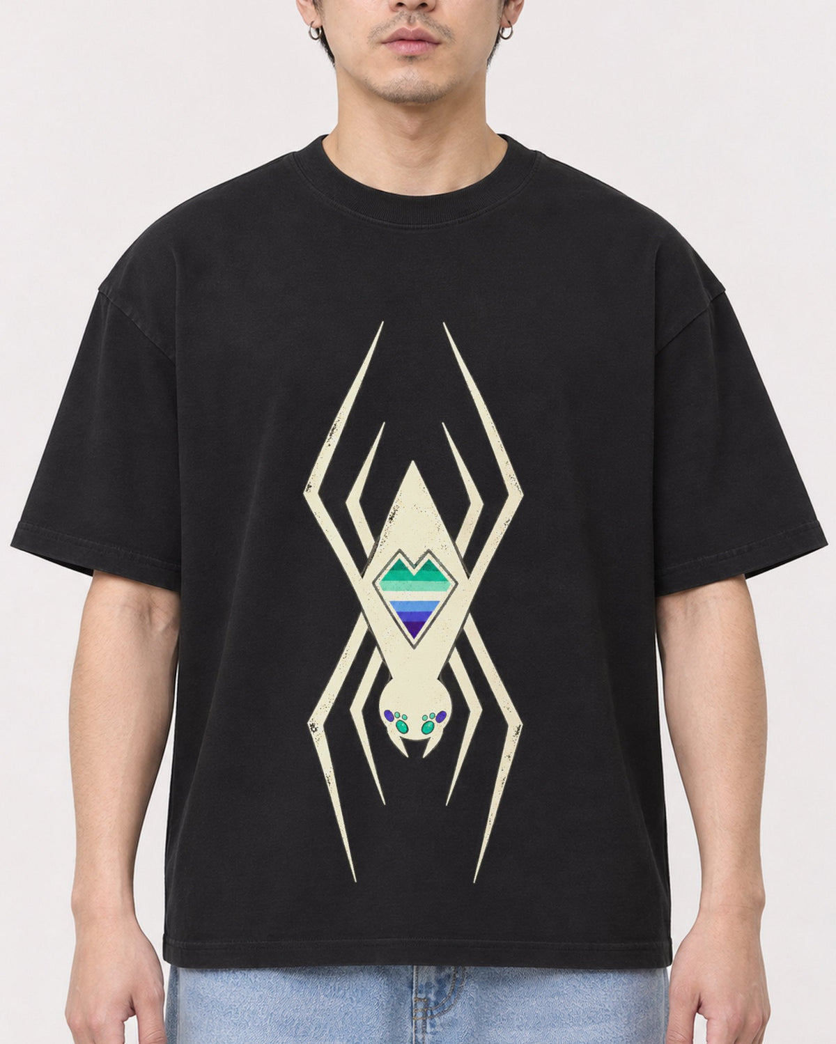Mockup Boxy Heavyweight Tee Black male close-up 13