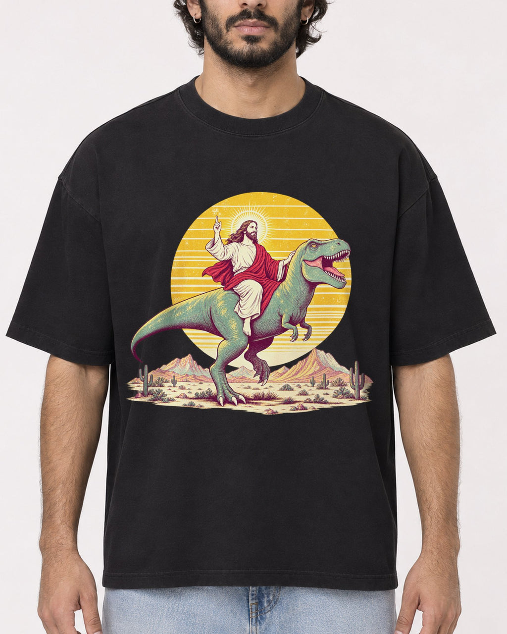 Mockup Boxy Heavyweight Tee Black male close-up 17