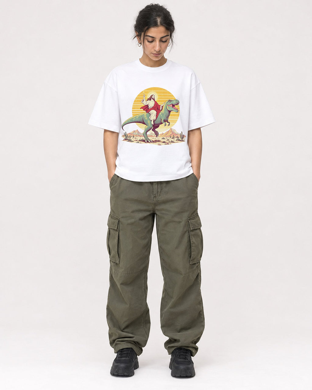 Mockup Boxy Heavyweight Tee White female full-body 17