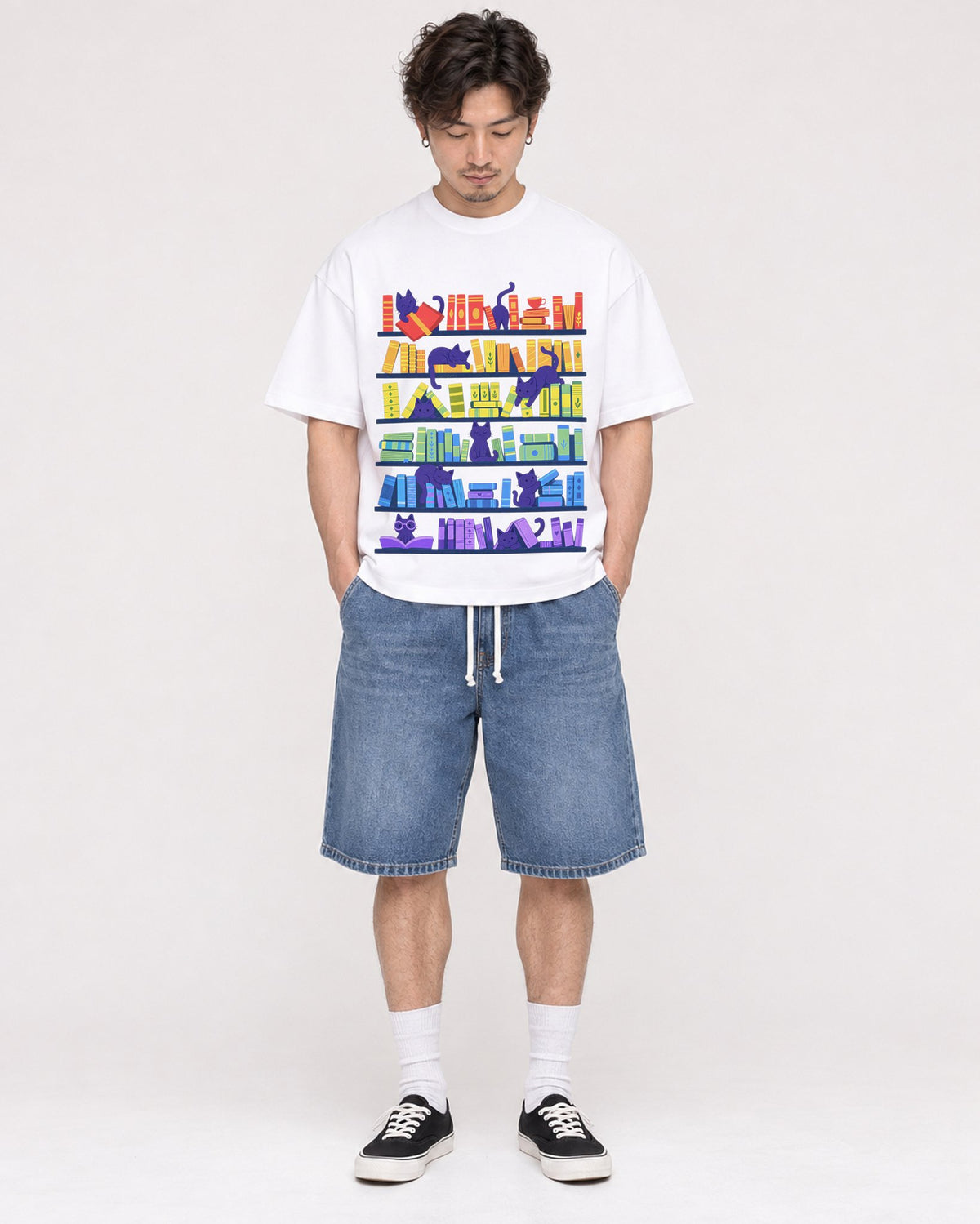 Mockup Boxy Heavyweight Tee White male full-body 03
