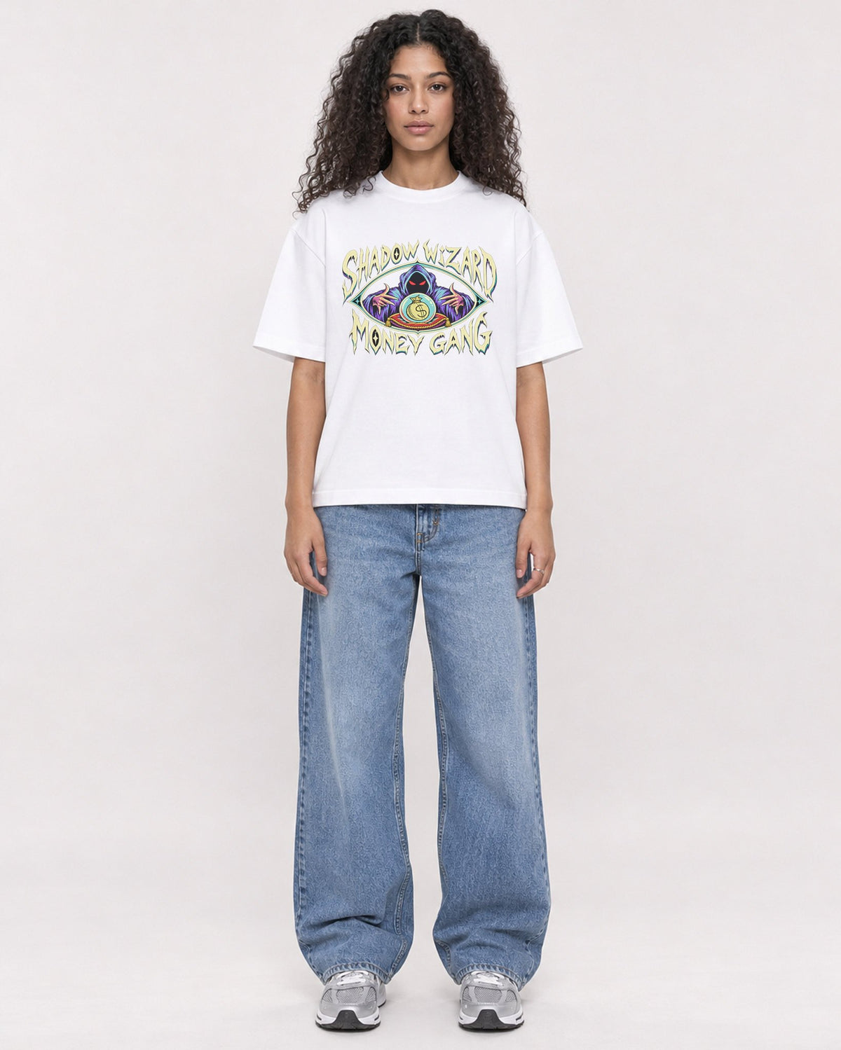 Mockup Boxy Heavyweight Tee White female full-body 10