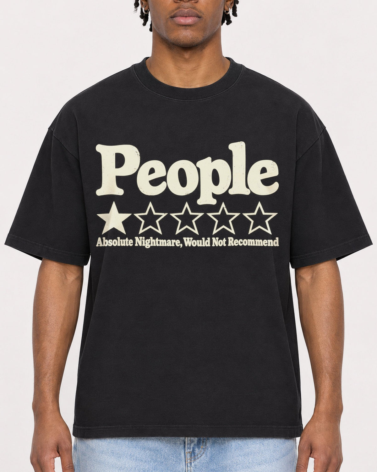 Mockup Boxy Heavyweight Tee Black male close-up 05