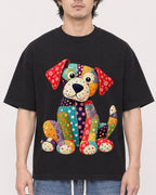 Mockup Boxy Heavyweight Tee Black male close-up 03