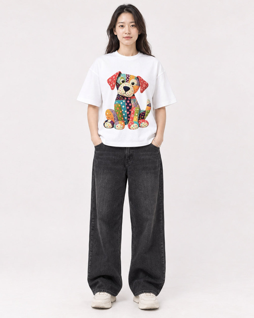 Mockup Boxy Heavyweight Tee White female full-body 03