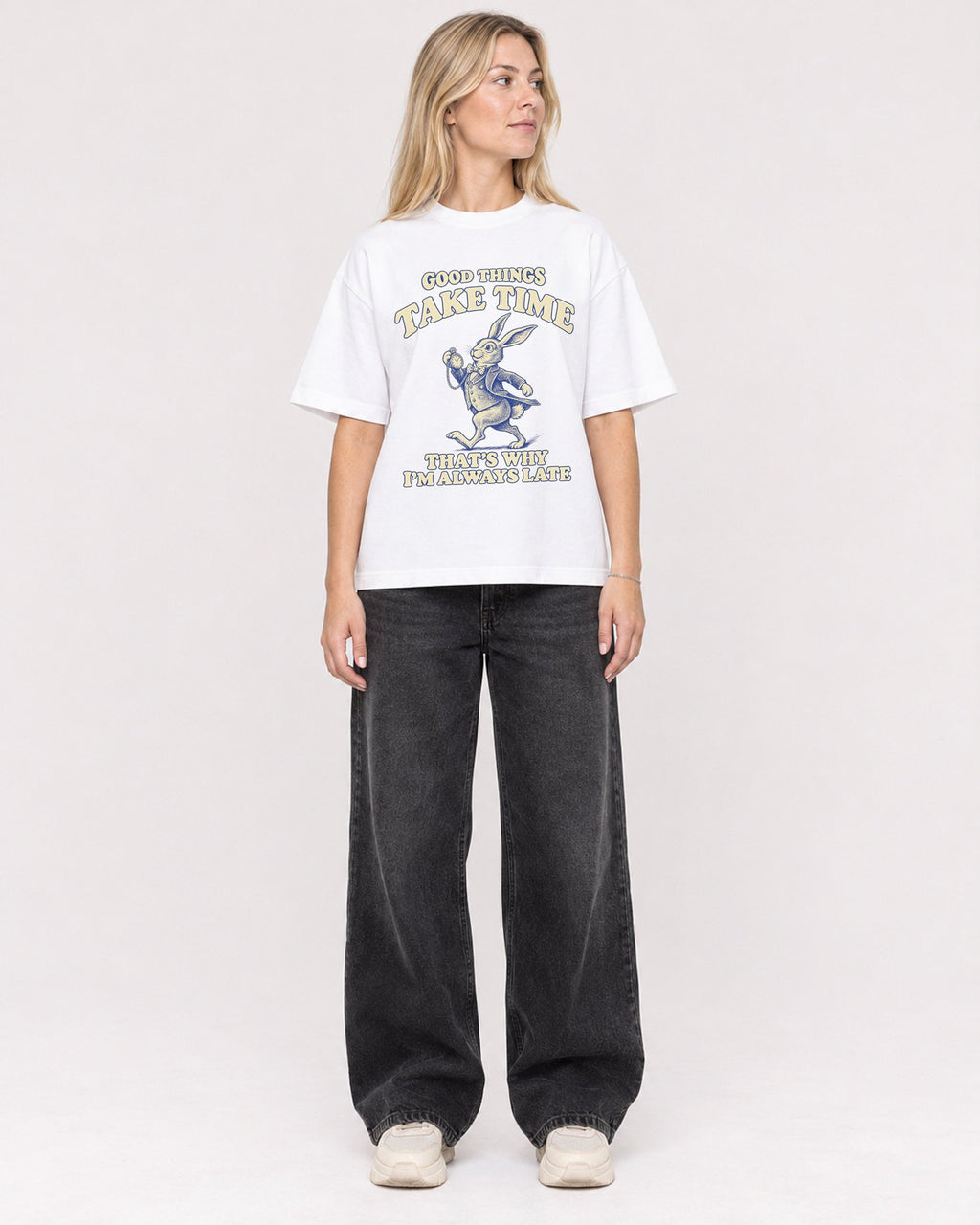 Mockup Boxy Heavyweight Tee White female full-body 08