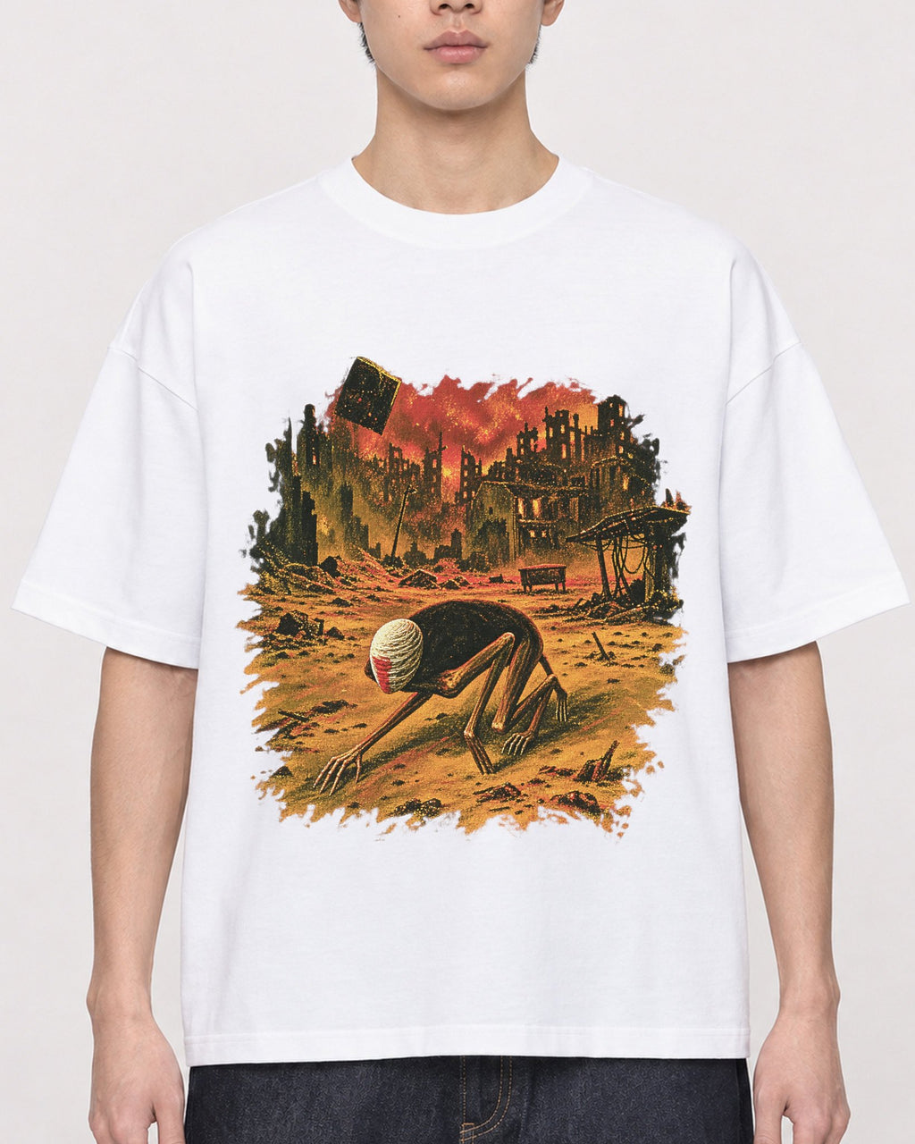 Mockup Boxy Heavyweight Tee White male close-up 01