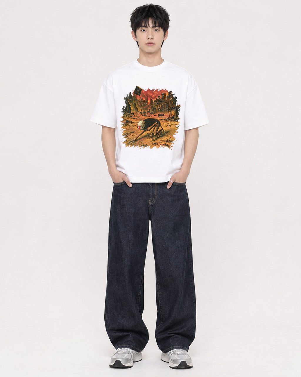 Mockup Boxy Heavyweight Tee White male full-body 01