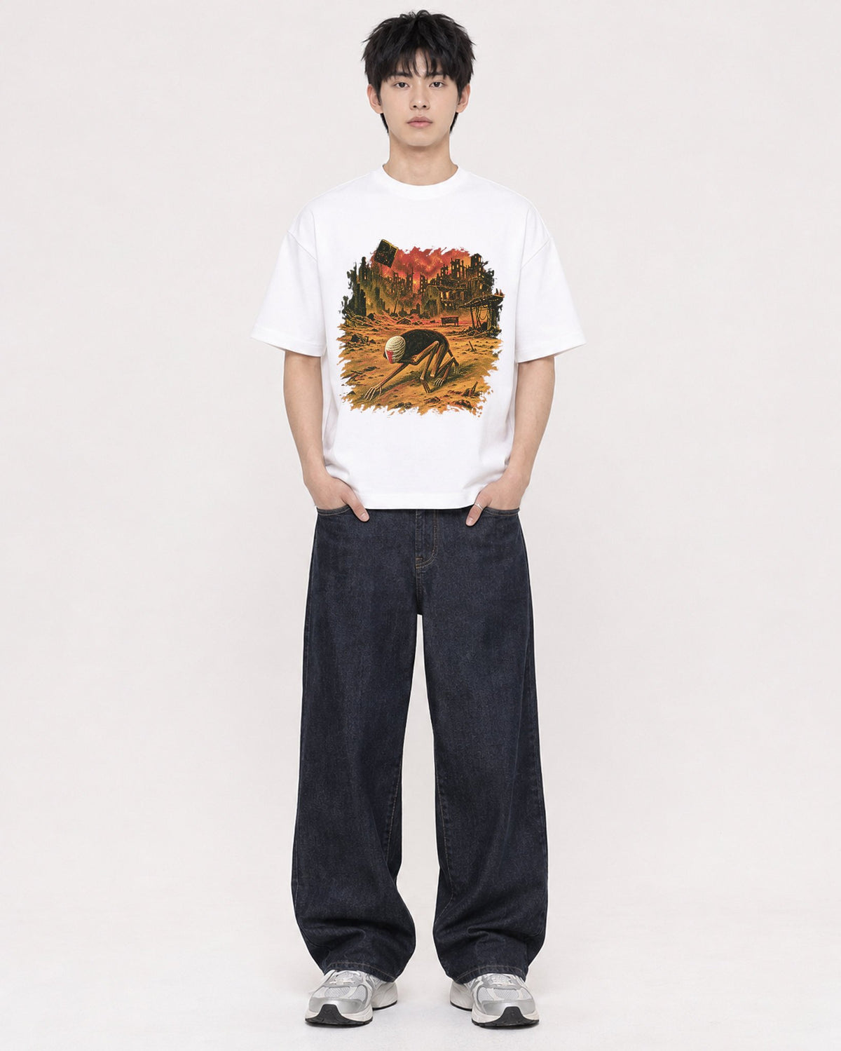Mockup Boxy Heavyweight Tee White male full-body 01