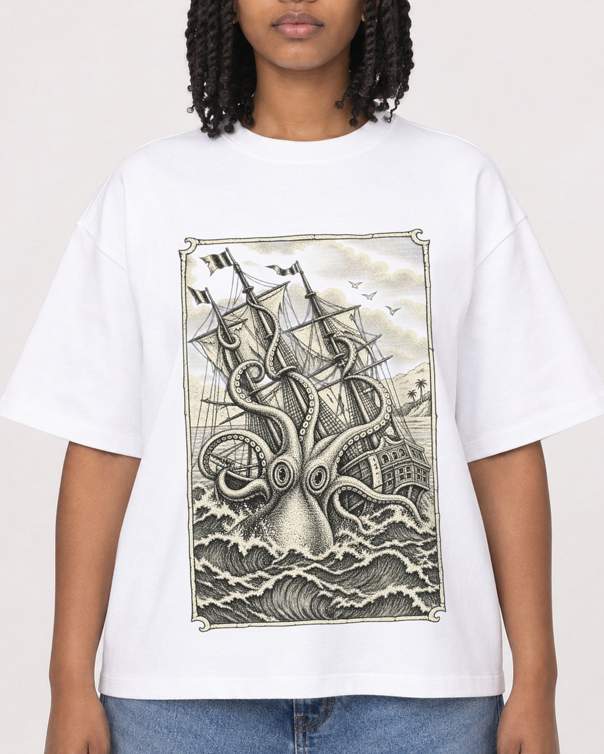 Mockup Boxy Heavyweight Tee White female close-up 15