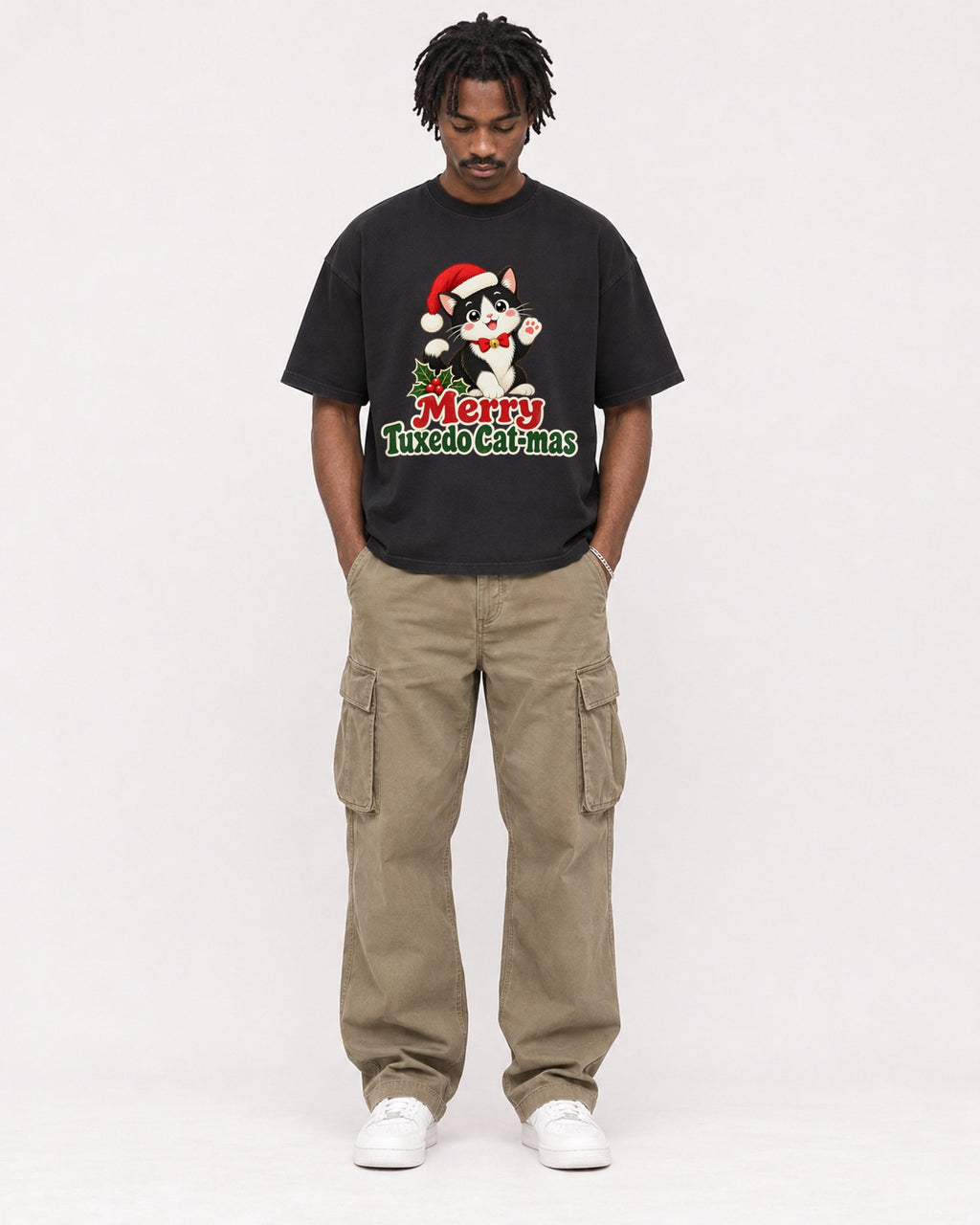 Mockup Boxy Heavyweight Tee Black male full-body 04