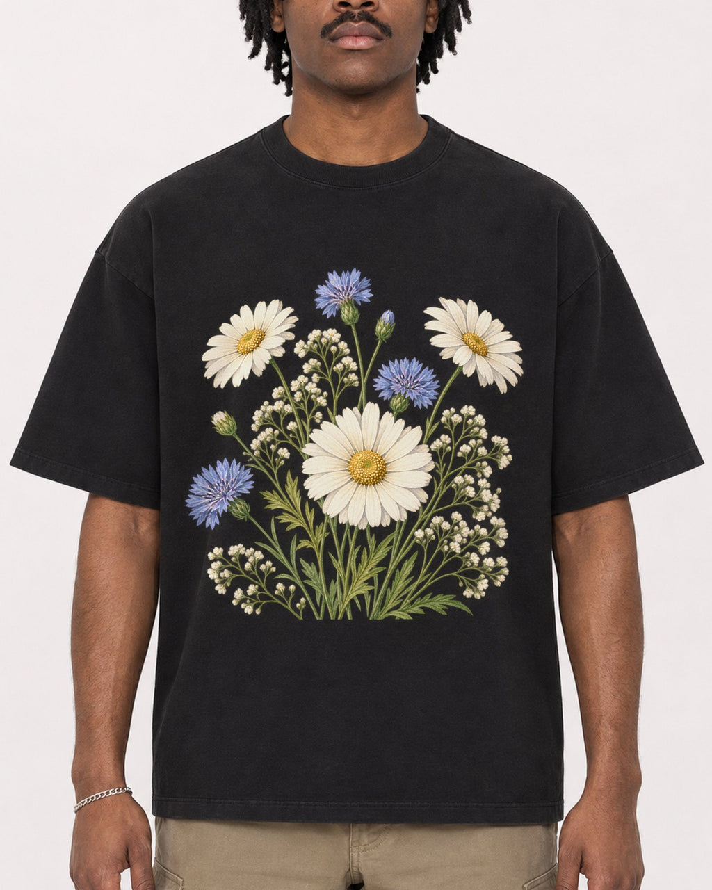 Mockup Boxy Heavyweight Tee Black male close-up 04