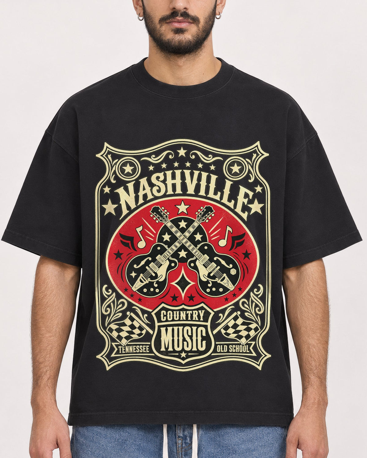 Mockup Boxy Heavyweight Tee Black male close-up 07