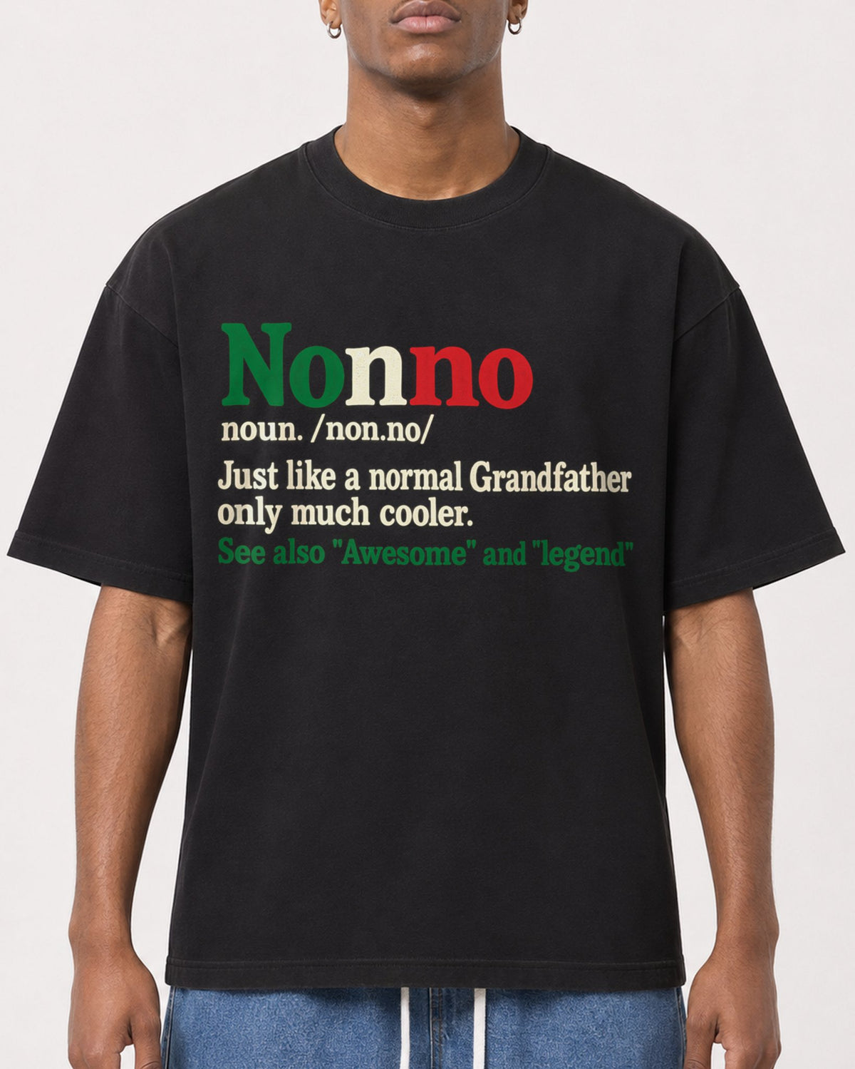 Mockup Boxy Heavyweight Tee Black male close-up 15