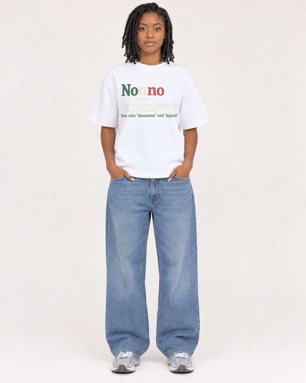 Mockup Boxy Heavyweight Tee White female full-body 15