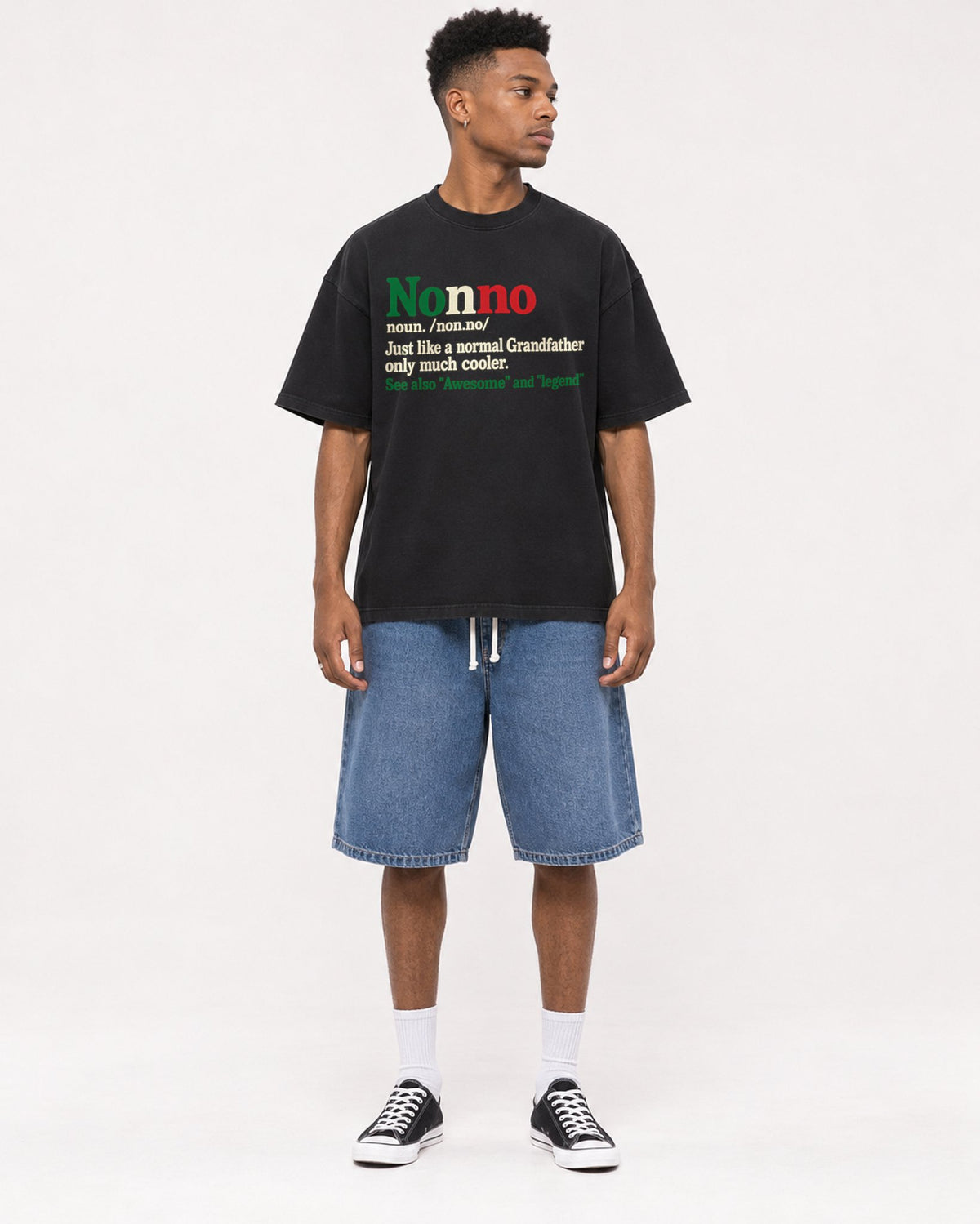 Mockup Boxy Heavyweight Tee Black male full-body 15