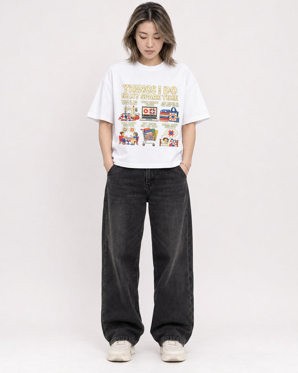 Mockup Boxy Heavyweight Tee White female full-body 33