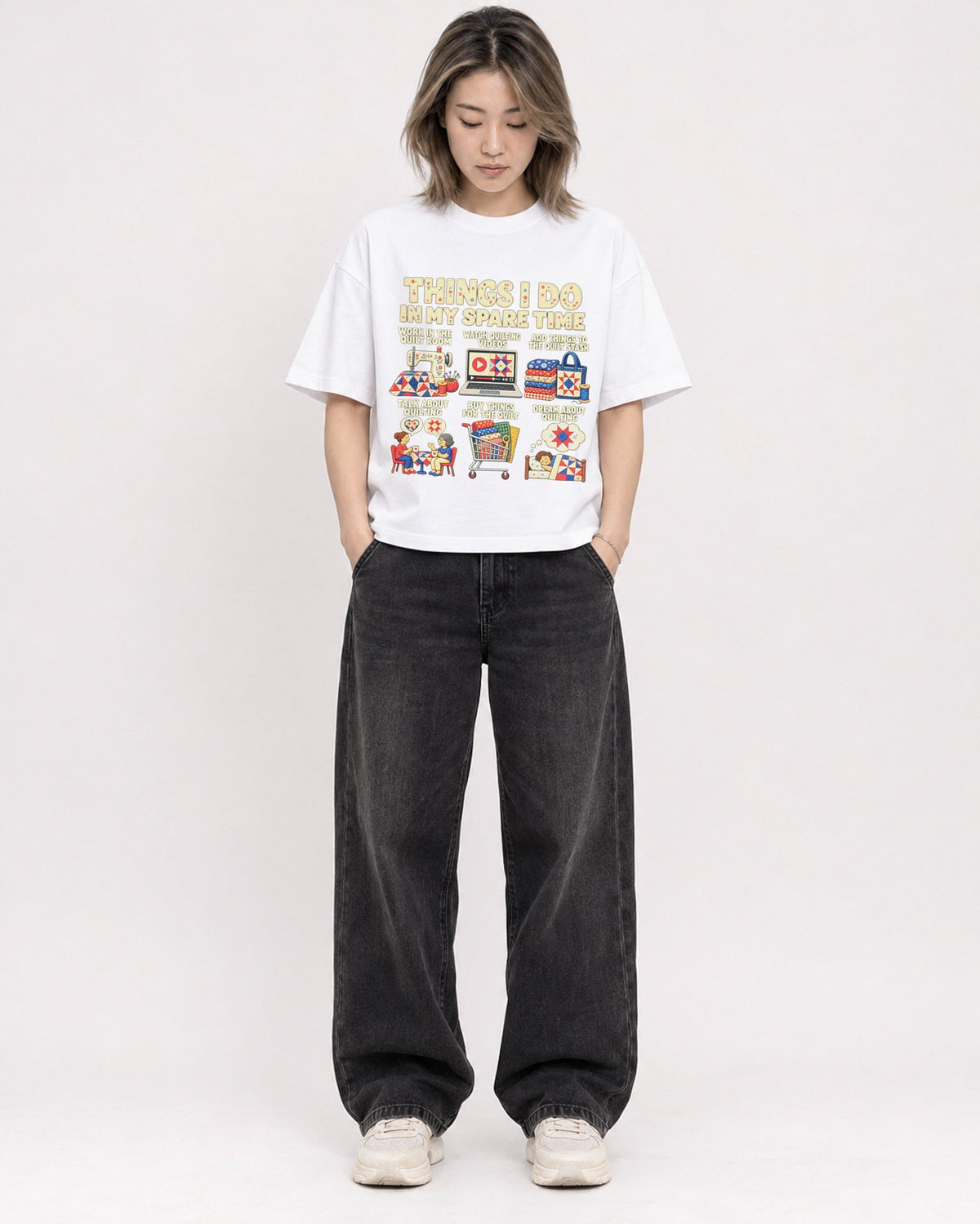 Mockup Boxy Heavyweight Tee White female full-body 33