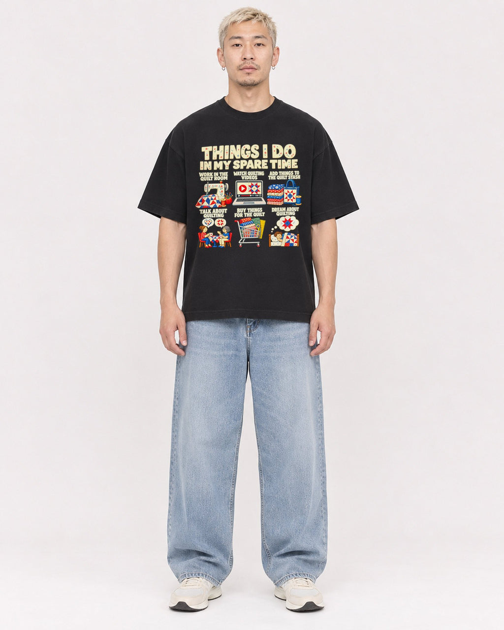 Mockup Boxy Heavyweight Tee Black male full-body 33