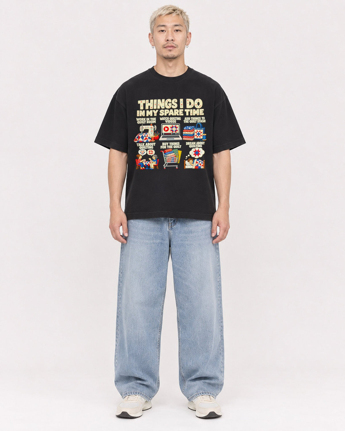 Mockup Boxy Heavyweight Tee Black male full-body 33
