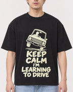 Mockup Boxy Heavyweight Tee Black male close-up 13