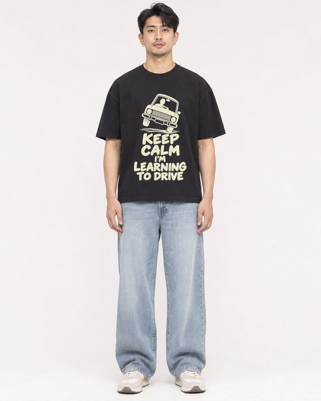 Mockup Boxy Heavyweight Tee Black male full-body 13