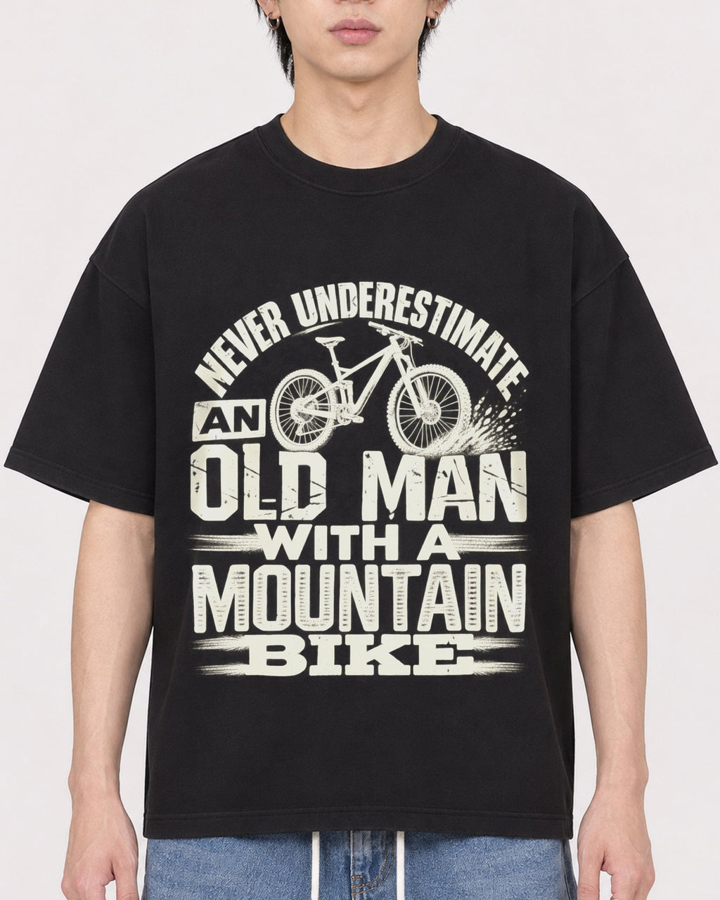 Mockup Boxy Heavyweight Tee Black male close-up 11
