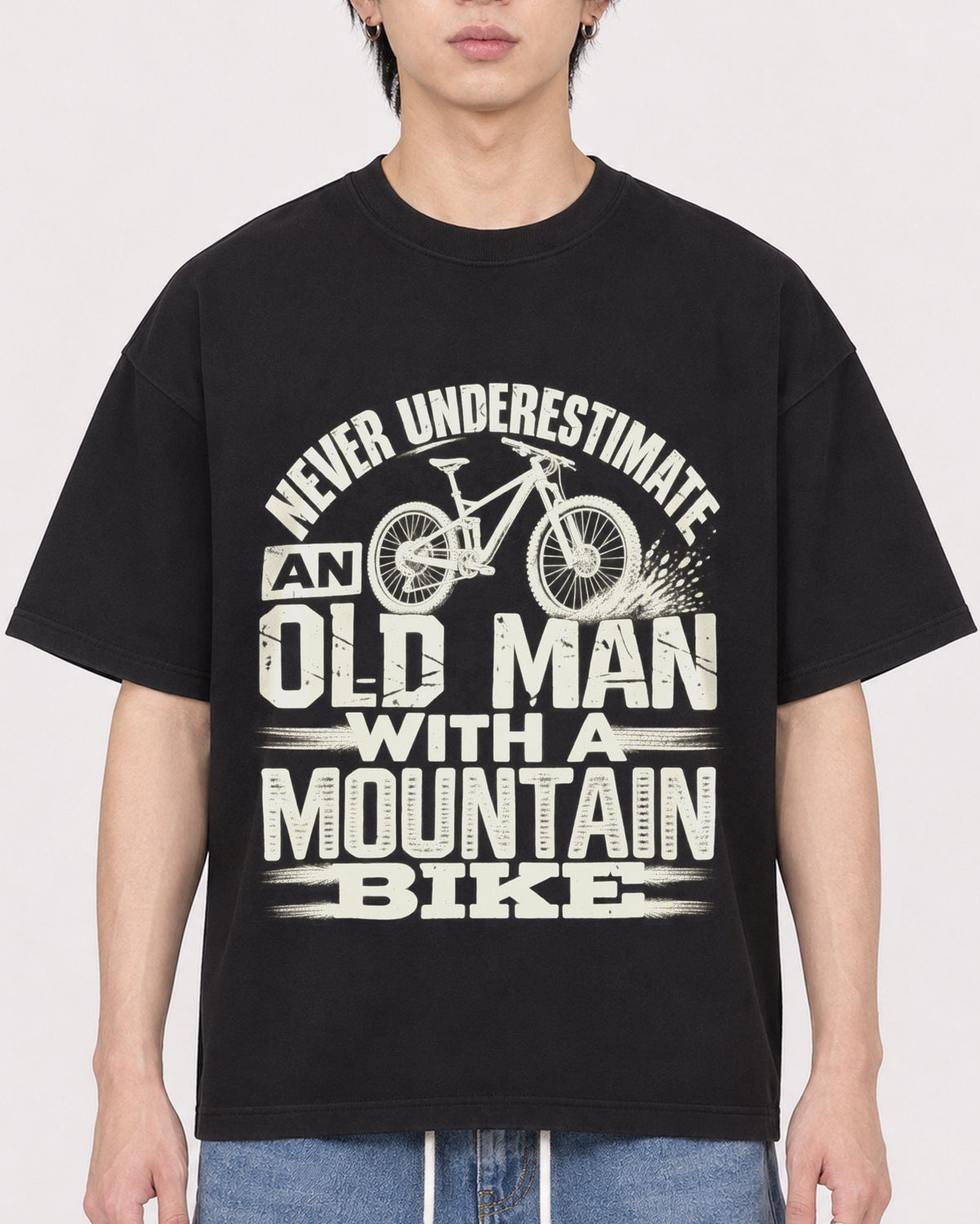 Mockup Boxy Heavyweight Tee Black male close-up 11