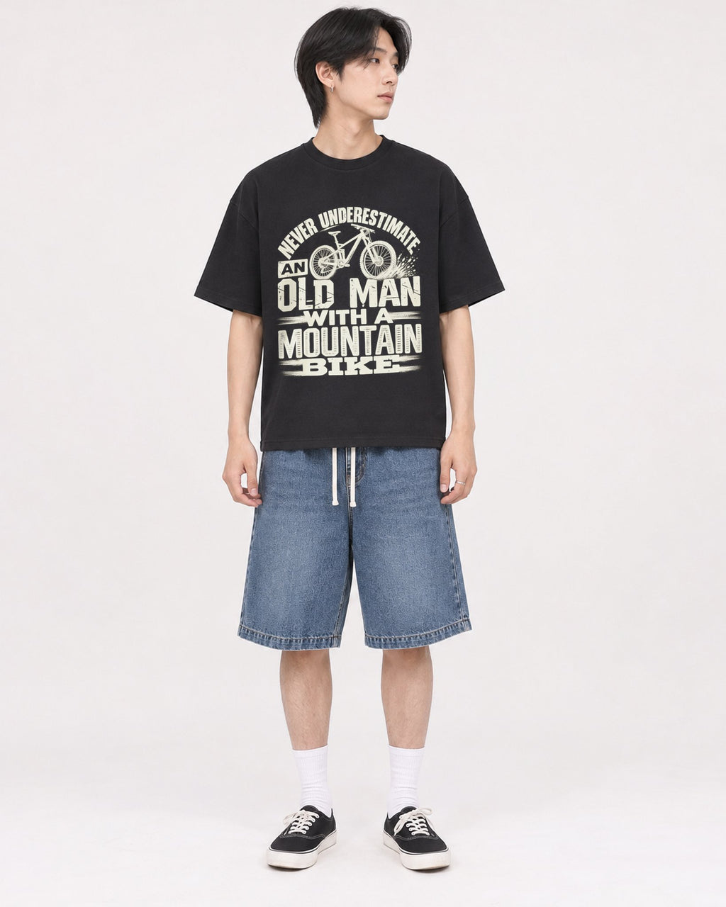 Mockup Boxy Heavyweight Tee Black male full-body 11