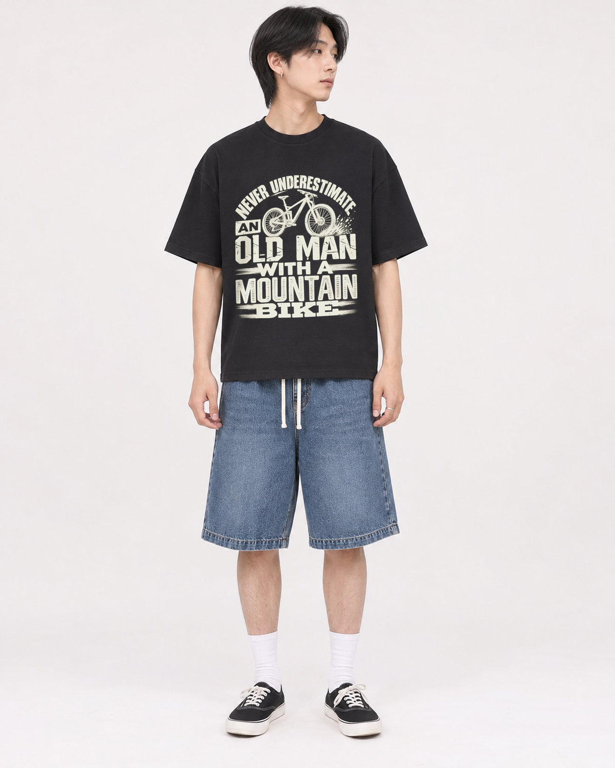 Mockup Boxy Heavyweight Tee Black male full-body 11