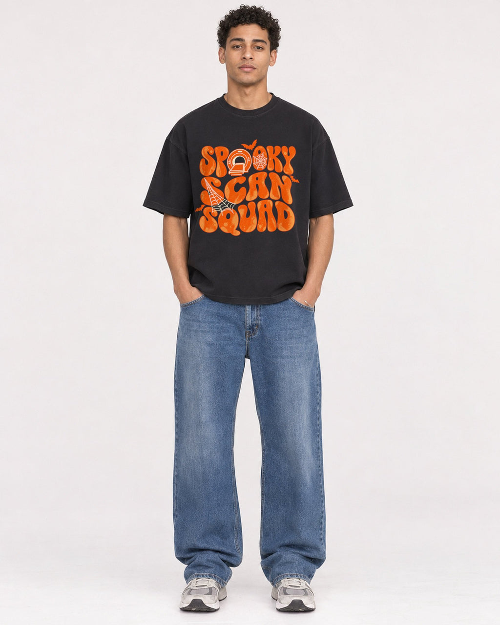 Mockup Boxy Heavyweight Tee Black male full-body 10