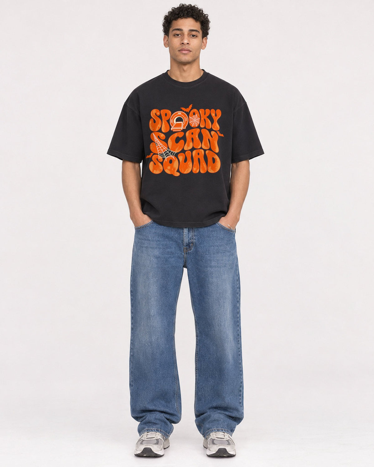 Mockup Boxy Heavyweight Tee Black male full-body 10