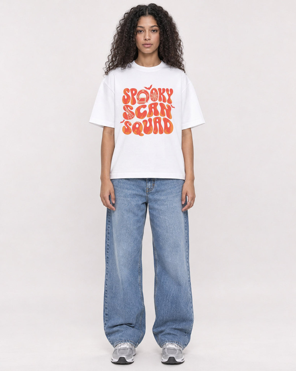 Mockup Boxy Heavyweight Tee White female full-body 10