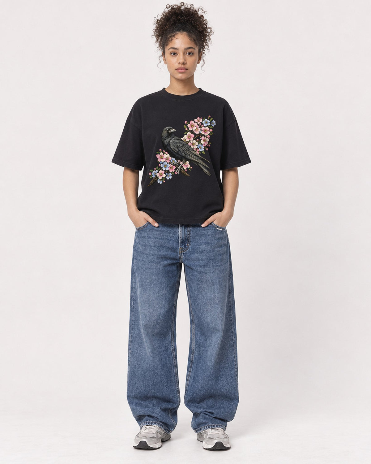 Mockup Boxy Heavyweight Tee Black female full-body 20