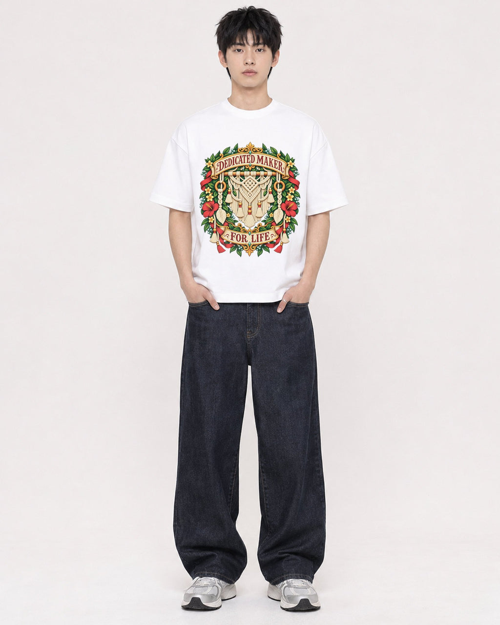 Mockup Boxy Heavyweight Tee White male full-body 01