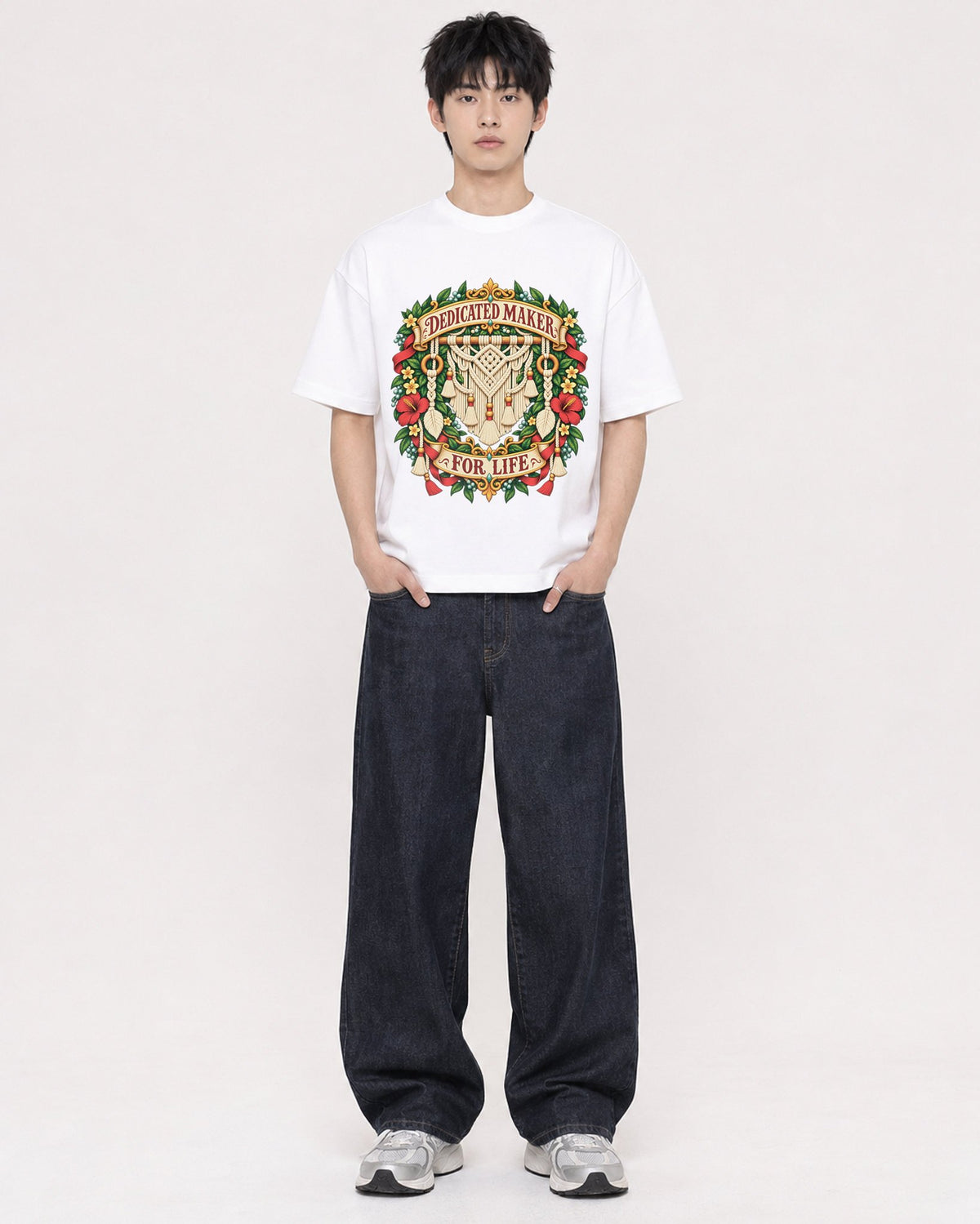 Mockup Boxy Heavyweight Tee White male full-body 01