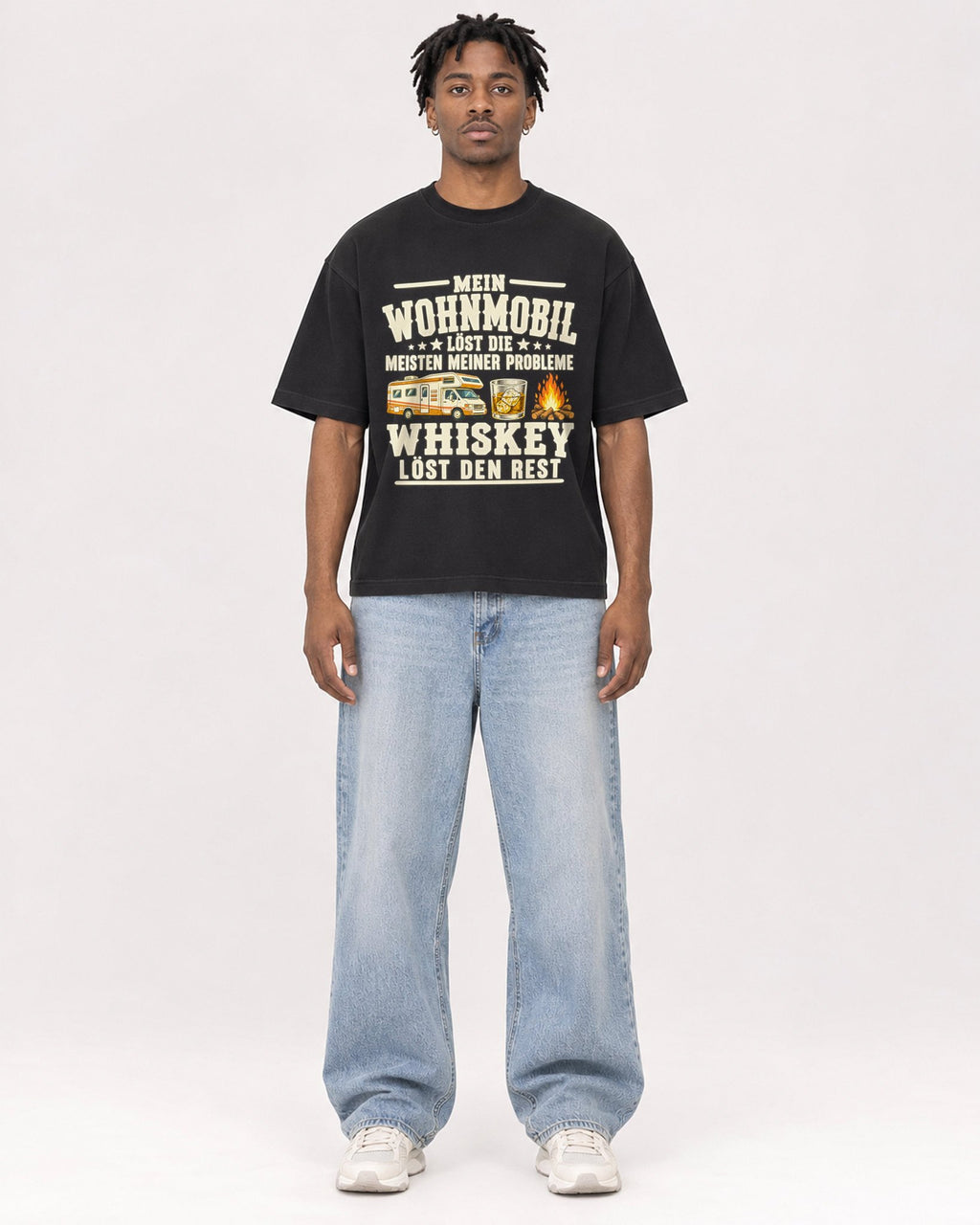 Mockup Boxy Heavyweight Tee Black male full-body 05