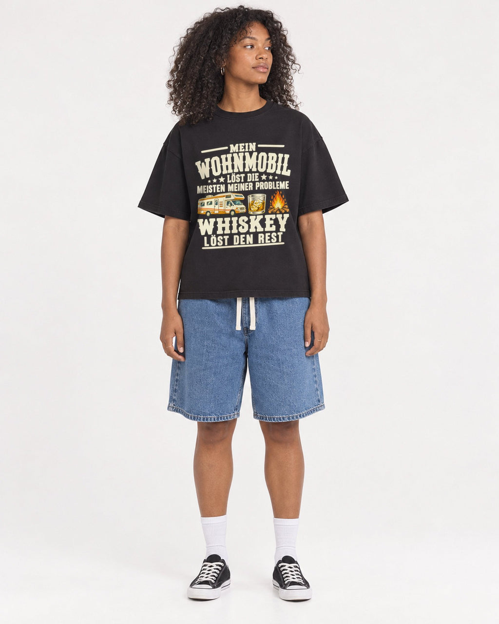 Mockup Boxy Heavyweight Tee Black female full-body 05