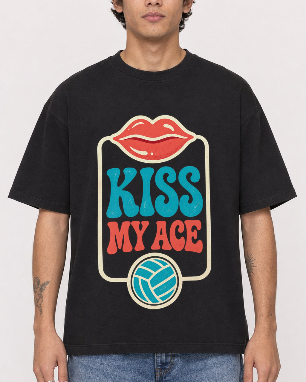 Mockup Boxy Heavyweight Tee Black male close-up 06