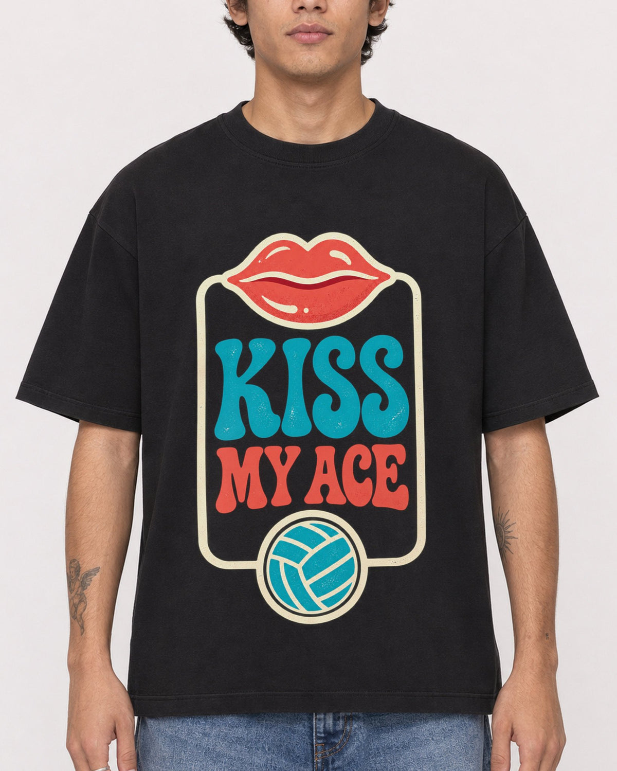 Mockup Boxy Heavyweight Tee Black male close-up 06