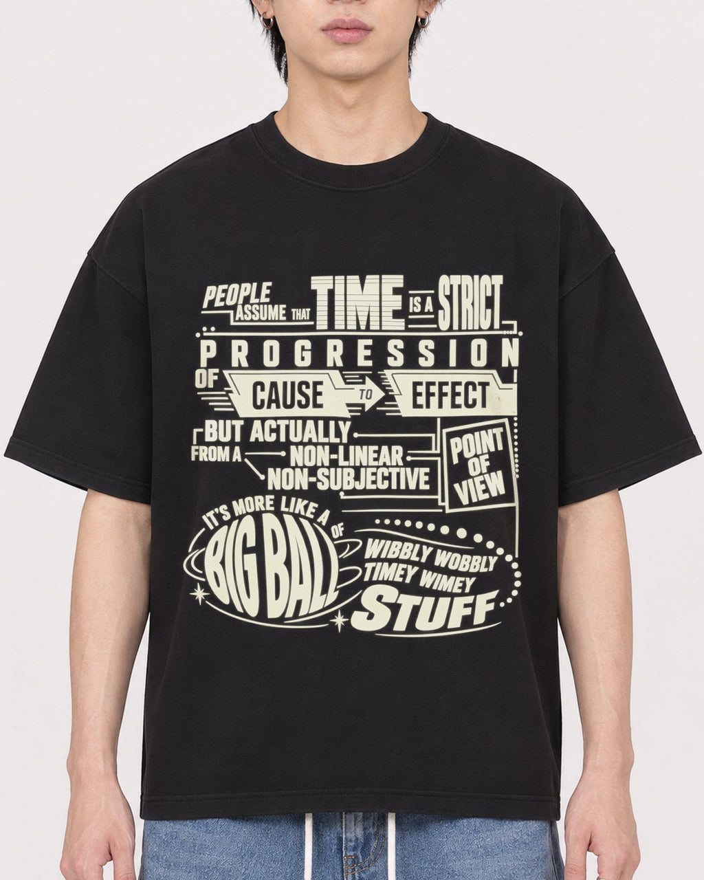 Mockup Boxy Heavyweight Tee Black male close-up 11