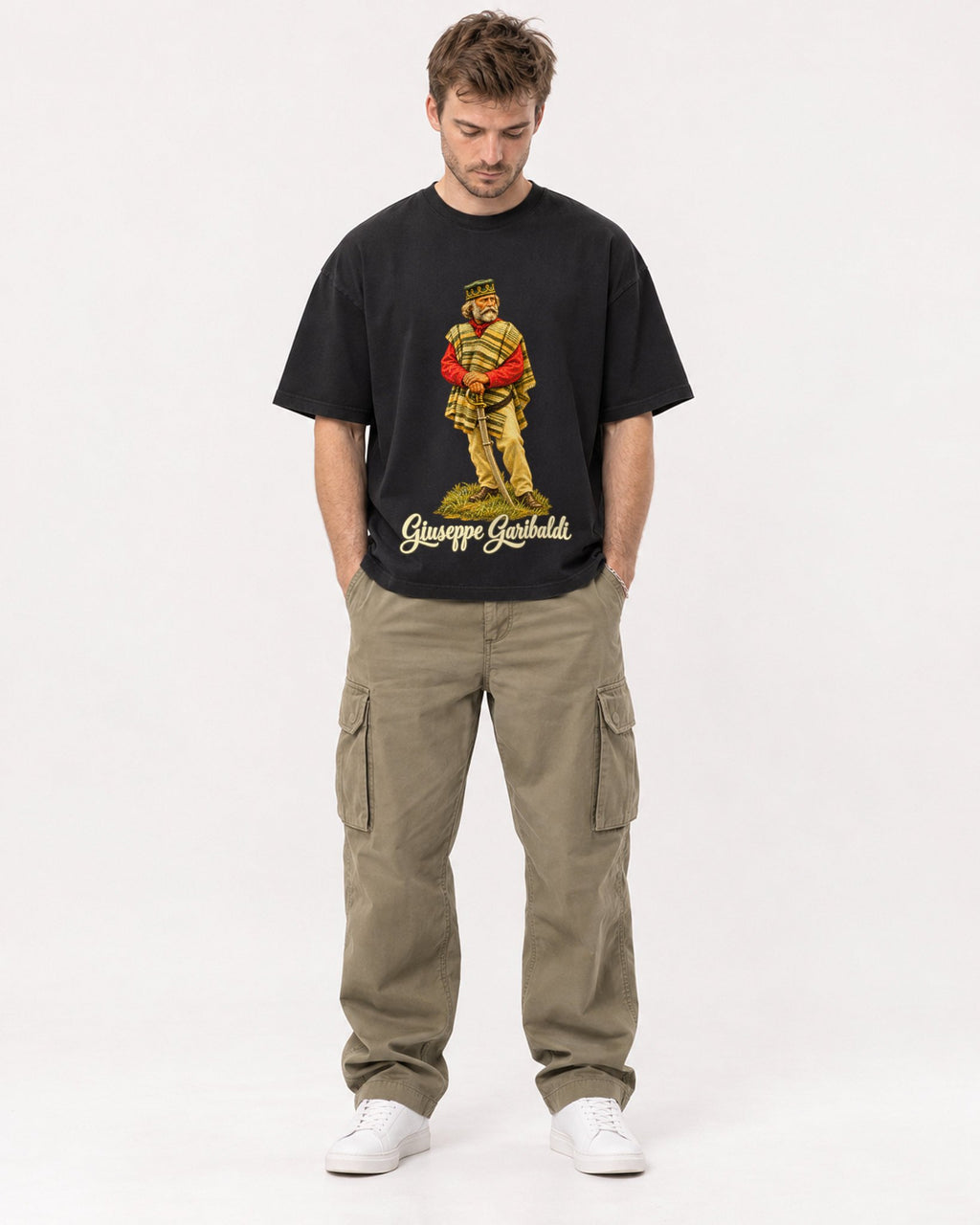 Mockup Boxy Heavyweight Tee Black male full-body 08