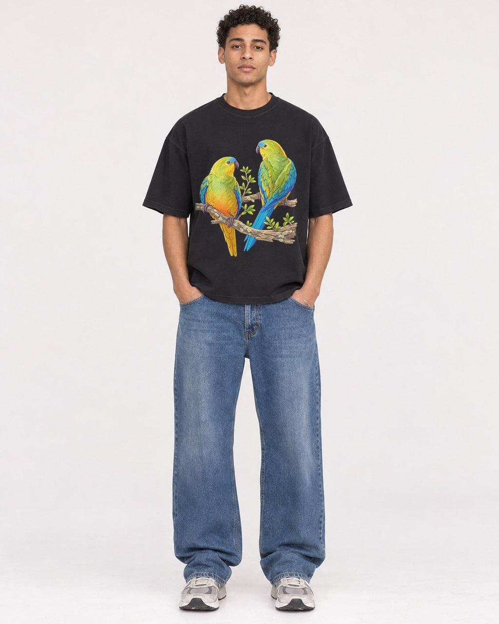 Mockup Boxy Heavyweight Tee Black male full-body 10